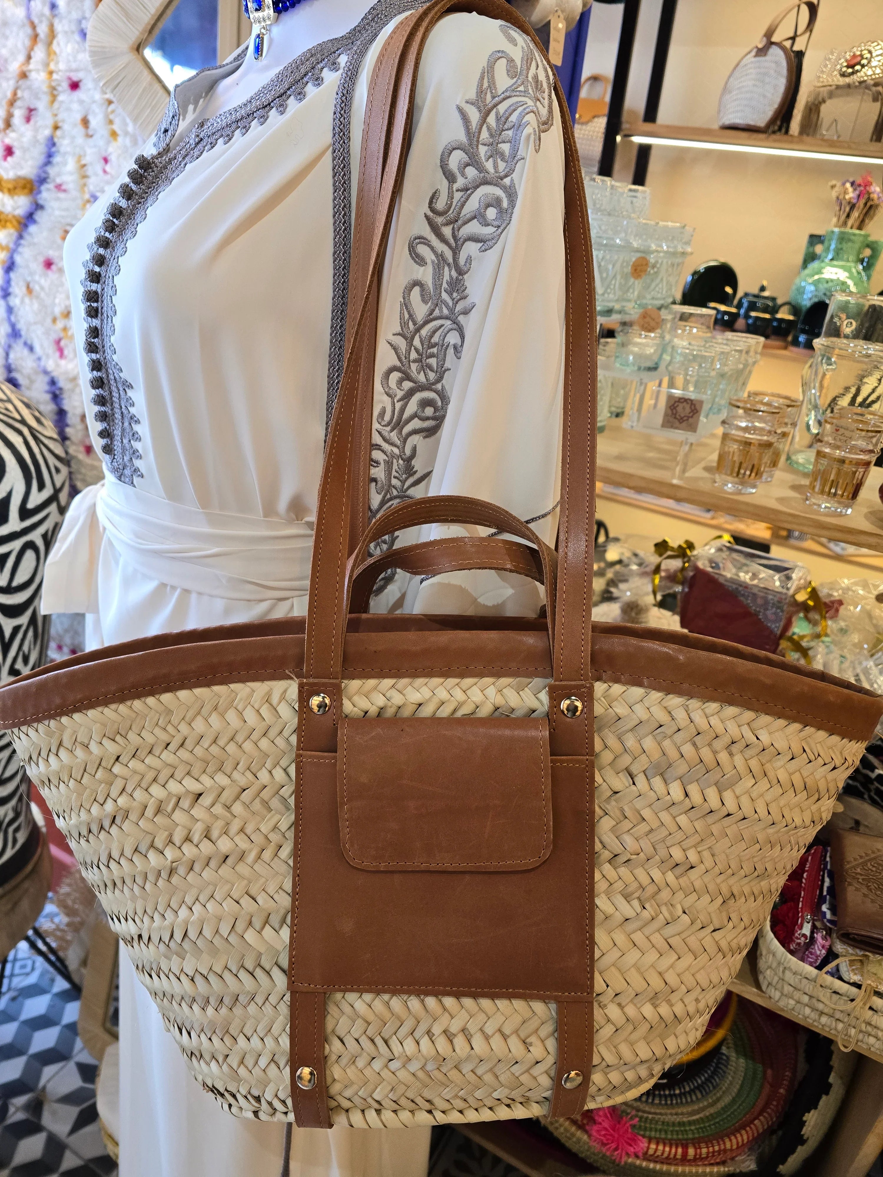 Sac Panier Chic Cuir Camel - Ij Beldi