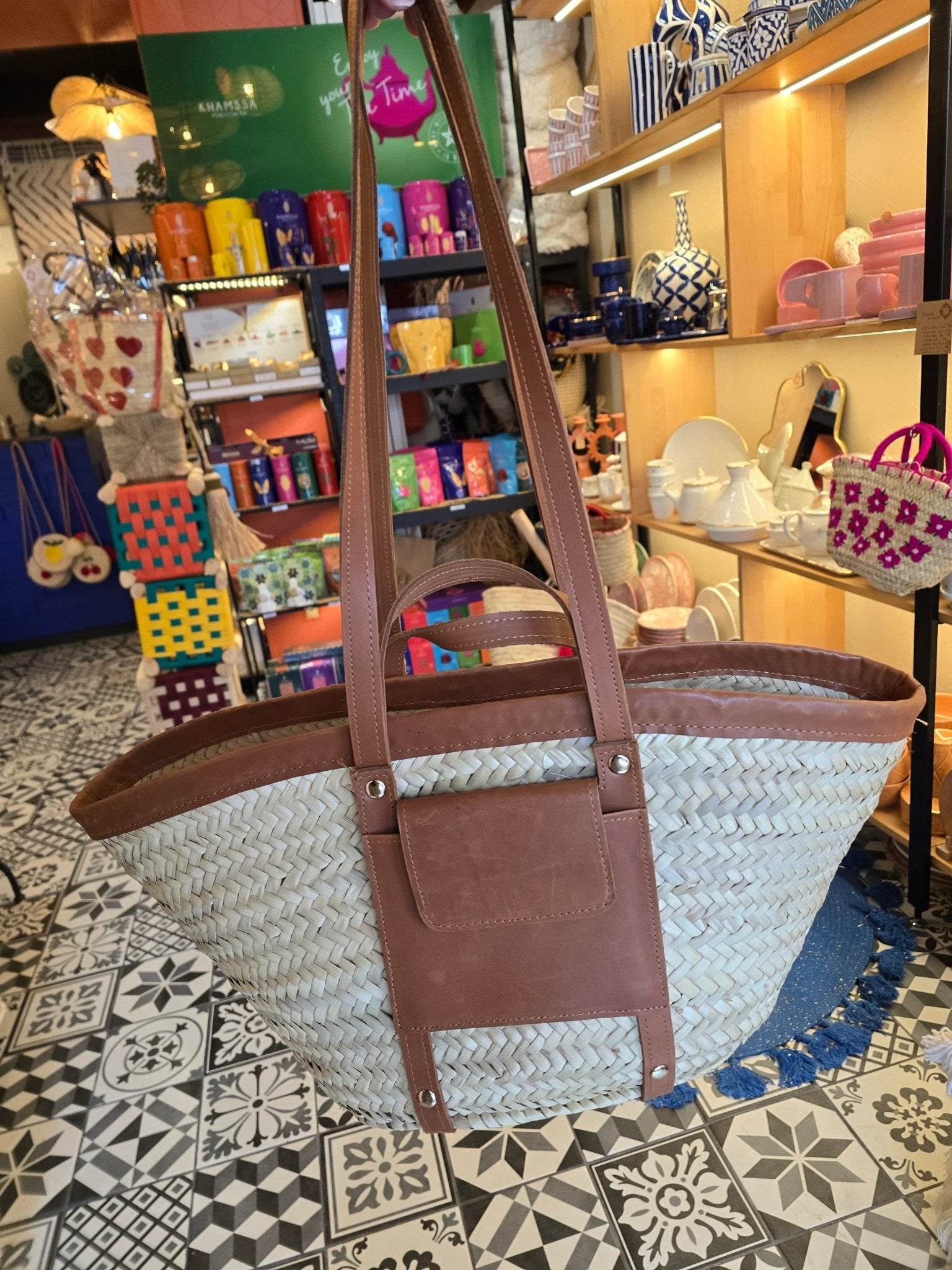 Sac Panier Chic Cuir Camel - Ij Beldi