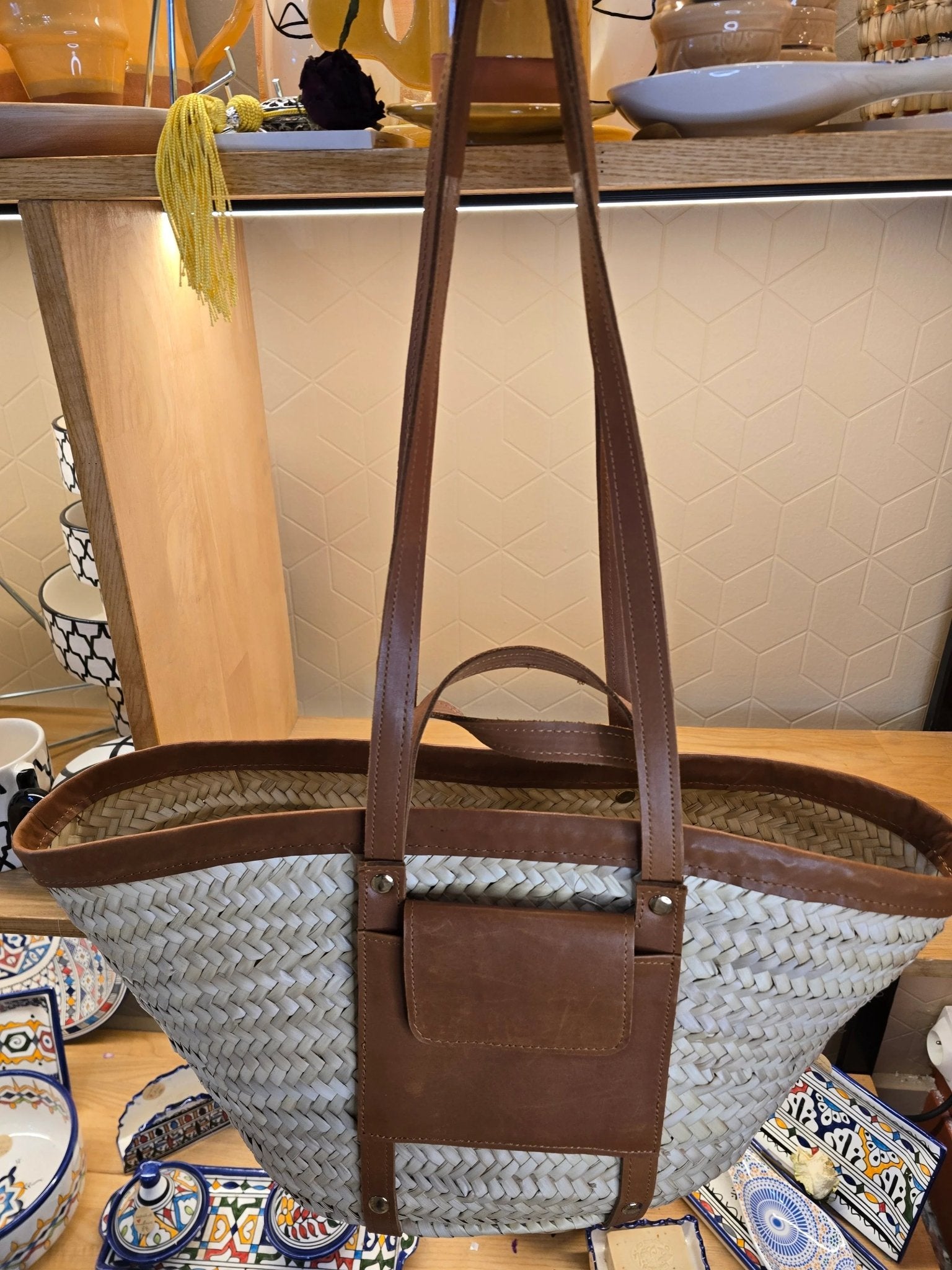 Sac Panier Chic Cuir Camel - Ij Beldi