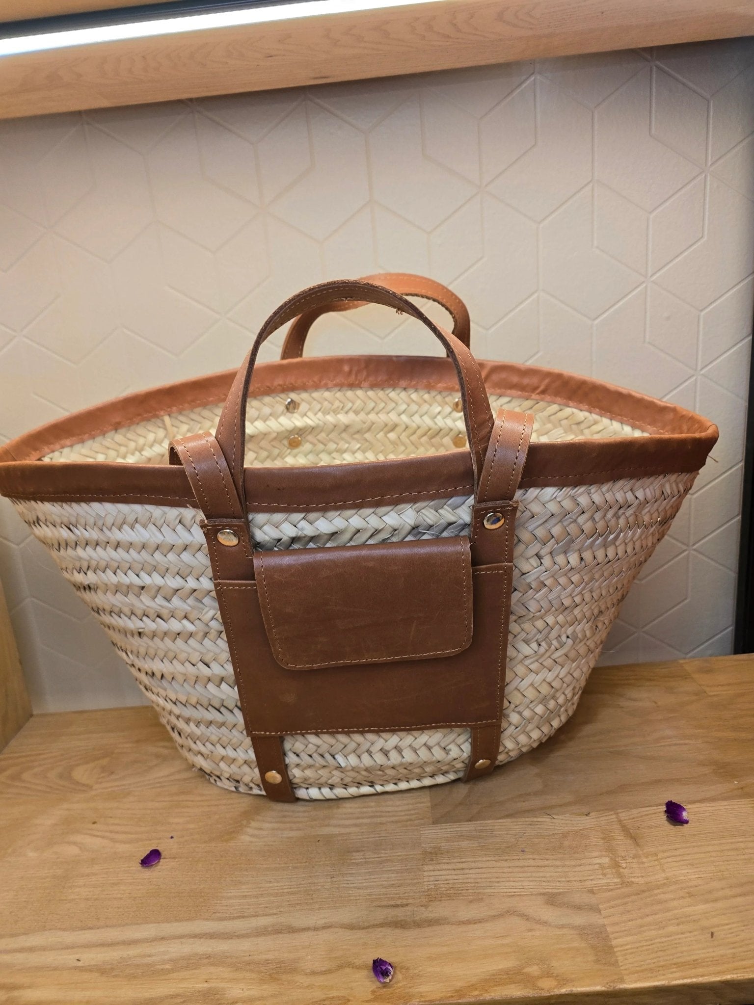 Sac Panier Chic Cuir Camel - Ij Beldi