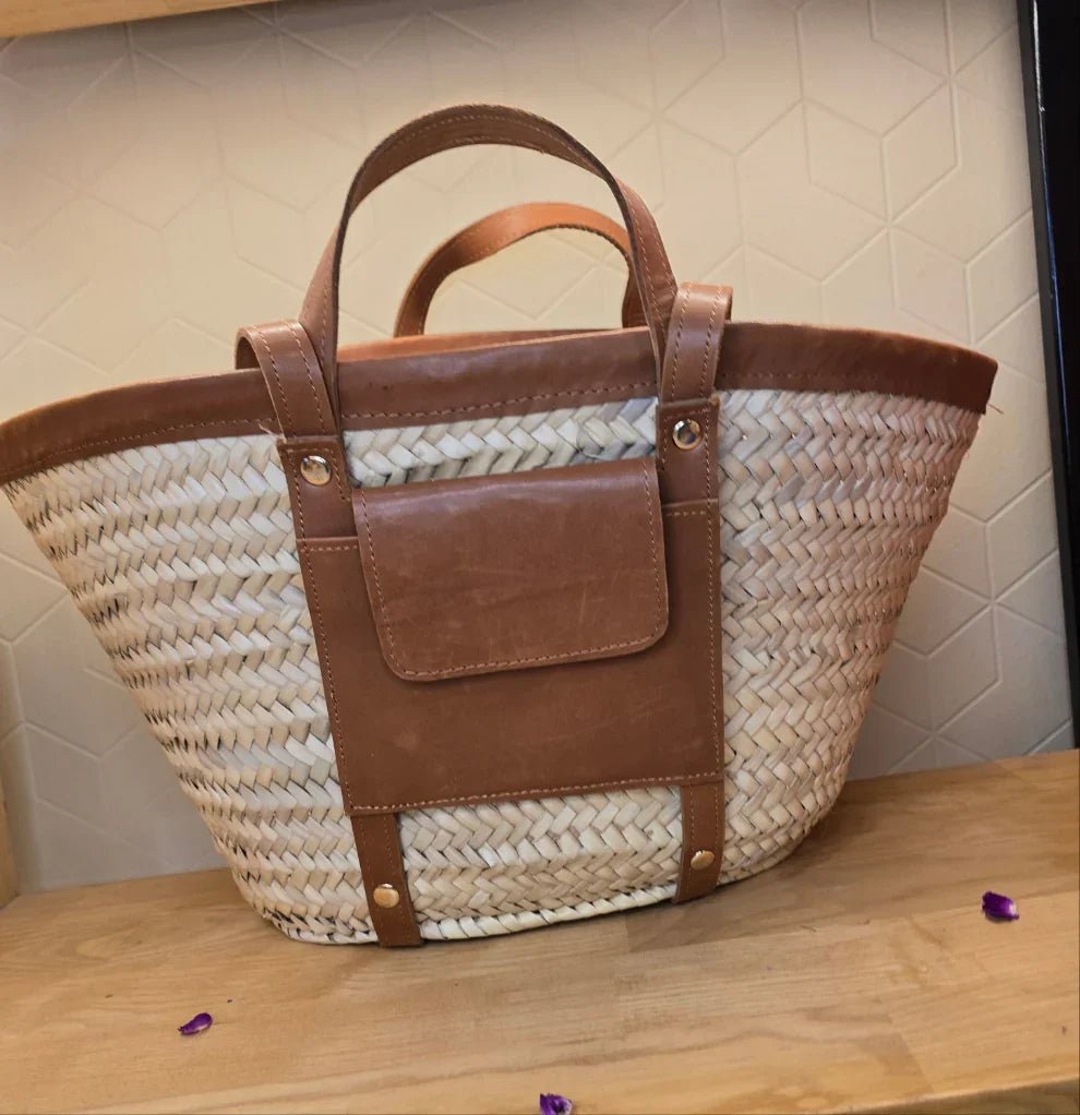Sac Panier Chic Cuir Camel - Ij Beldi