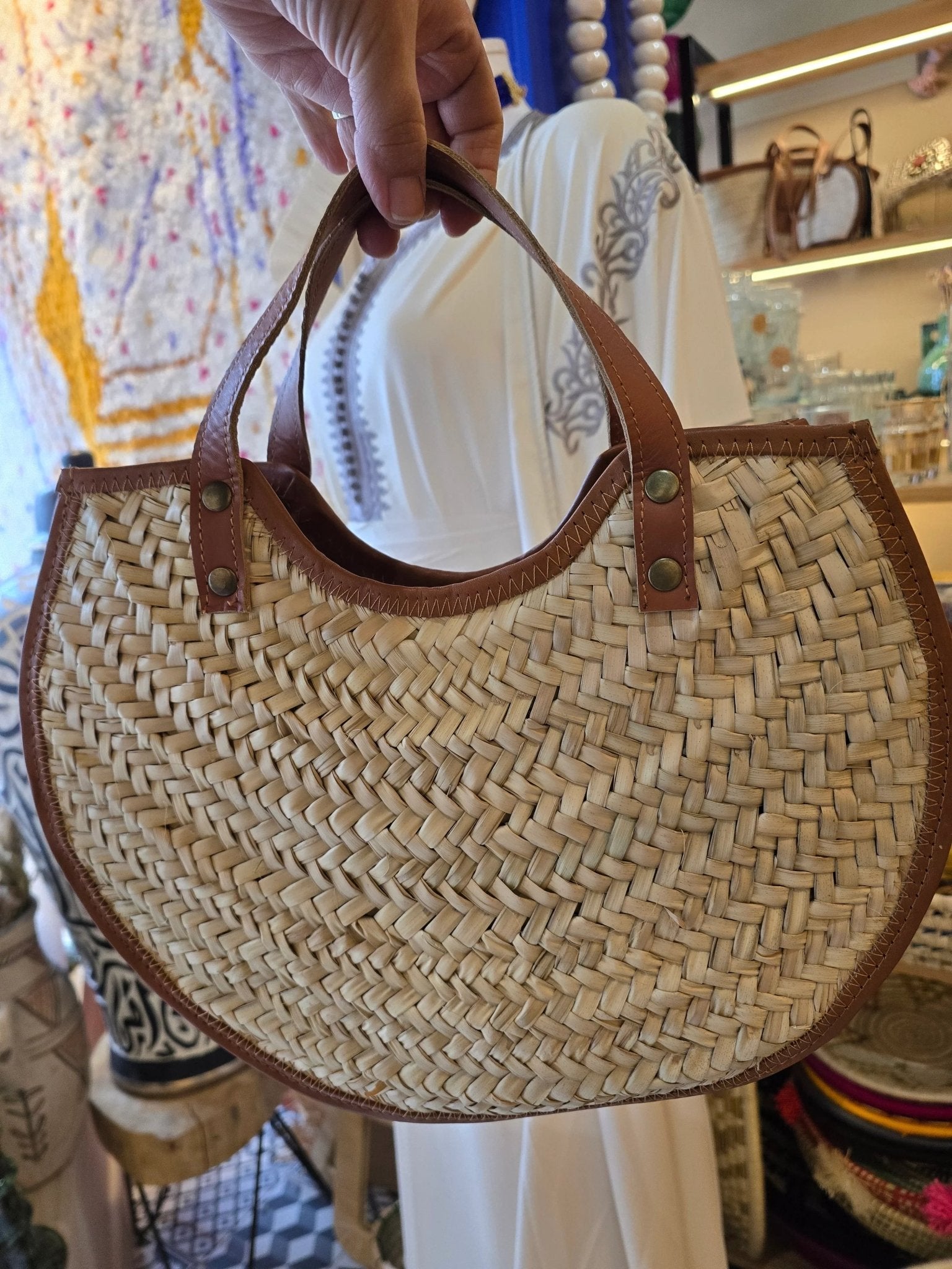 Sac Panier Chic en Osier et Cuir - Ij Beldi