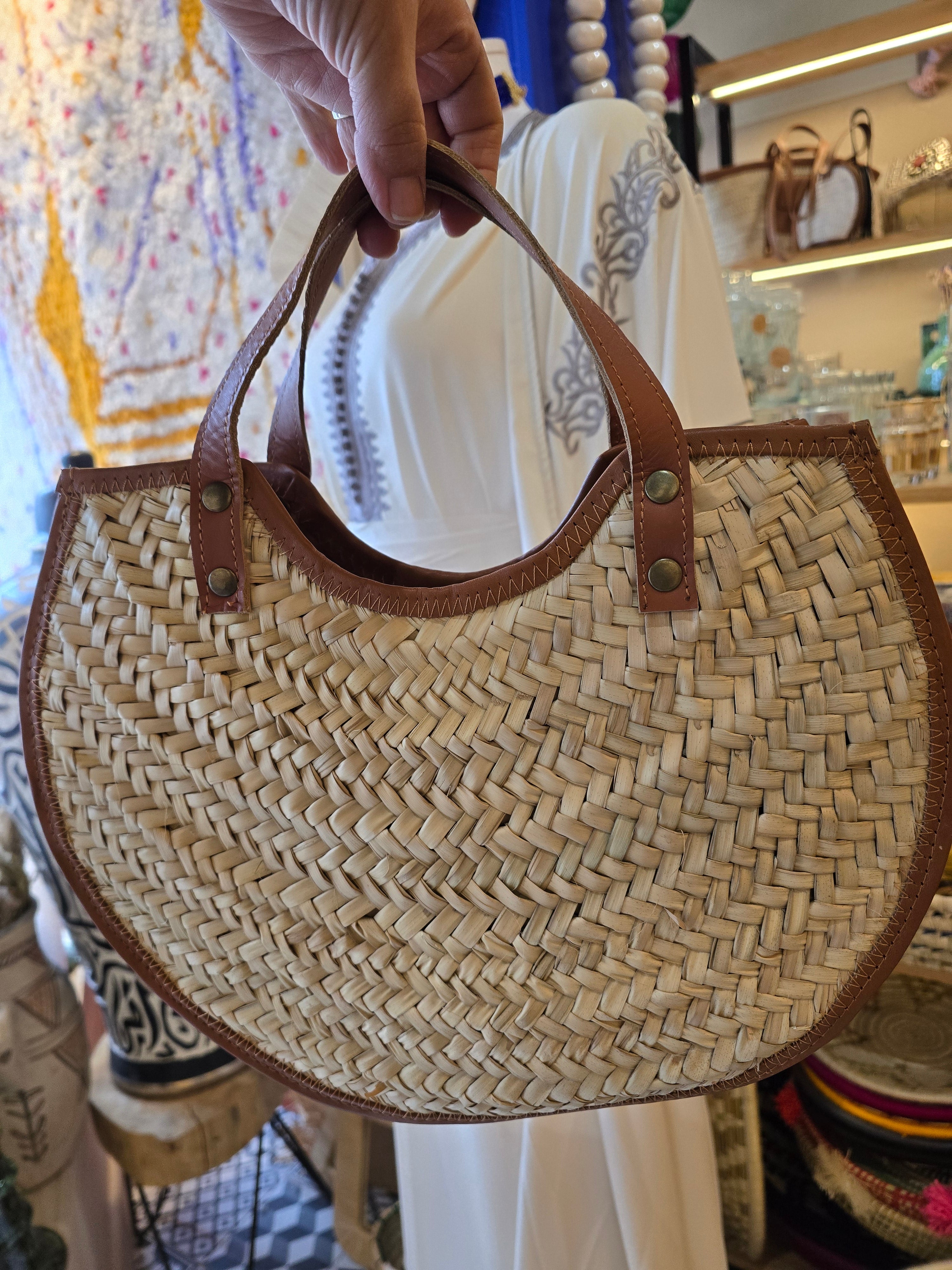 Sac Panier Chic en Osier et Cuir - Ij Beldi