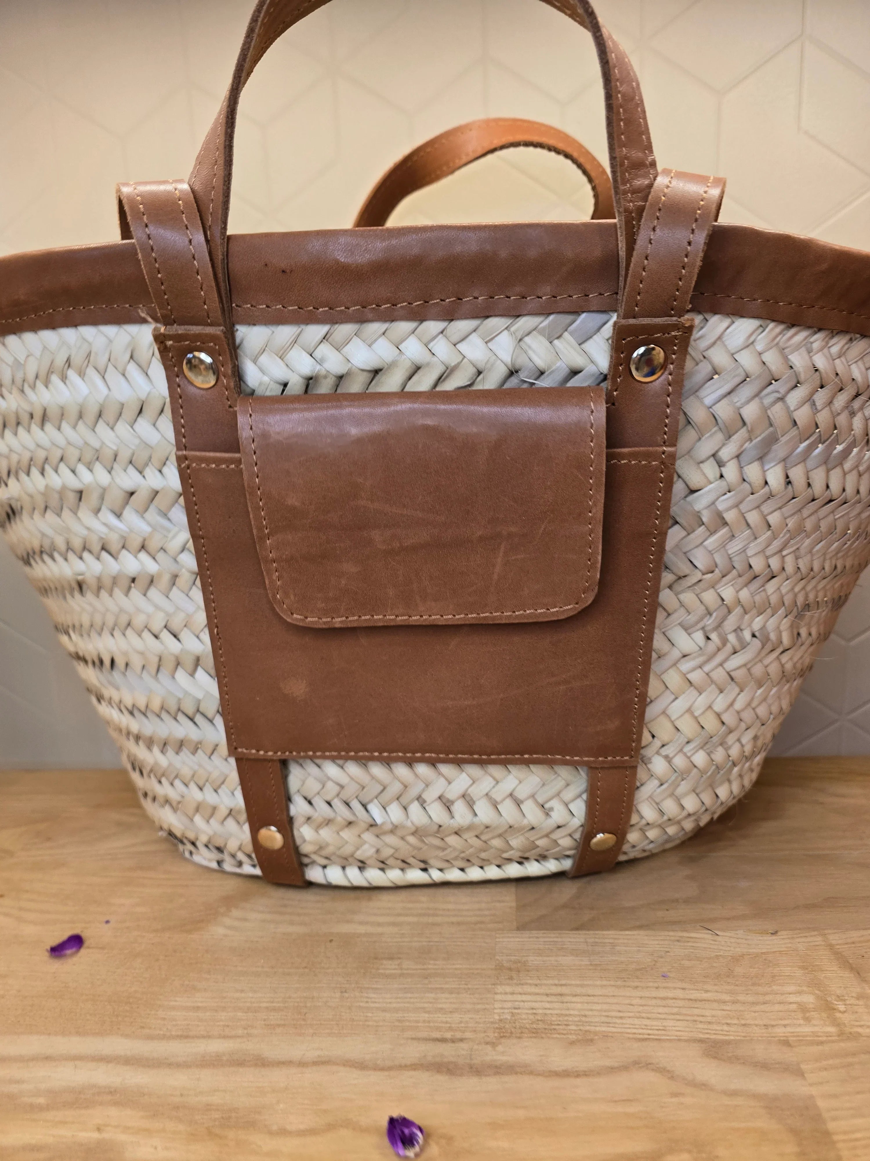 Sac Panier Chic Cuir Camel - Ij Beldi