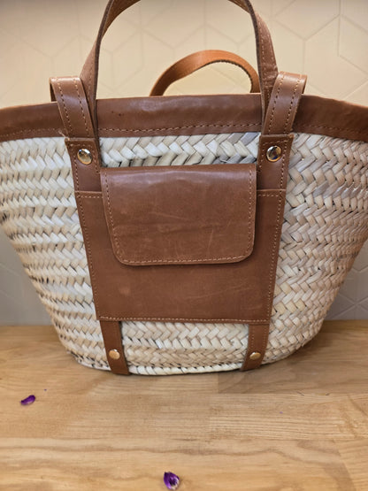 Sac Panier Chic Cuir Camel - Ij Beldi