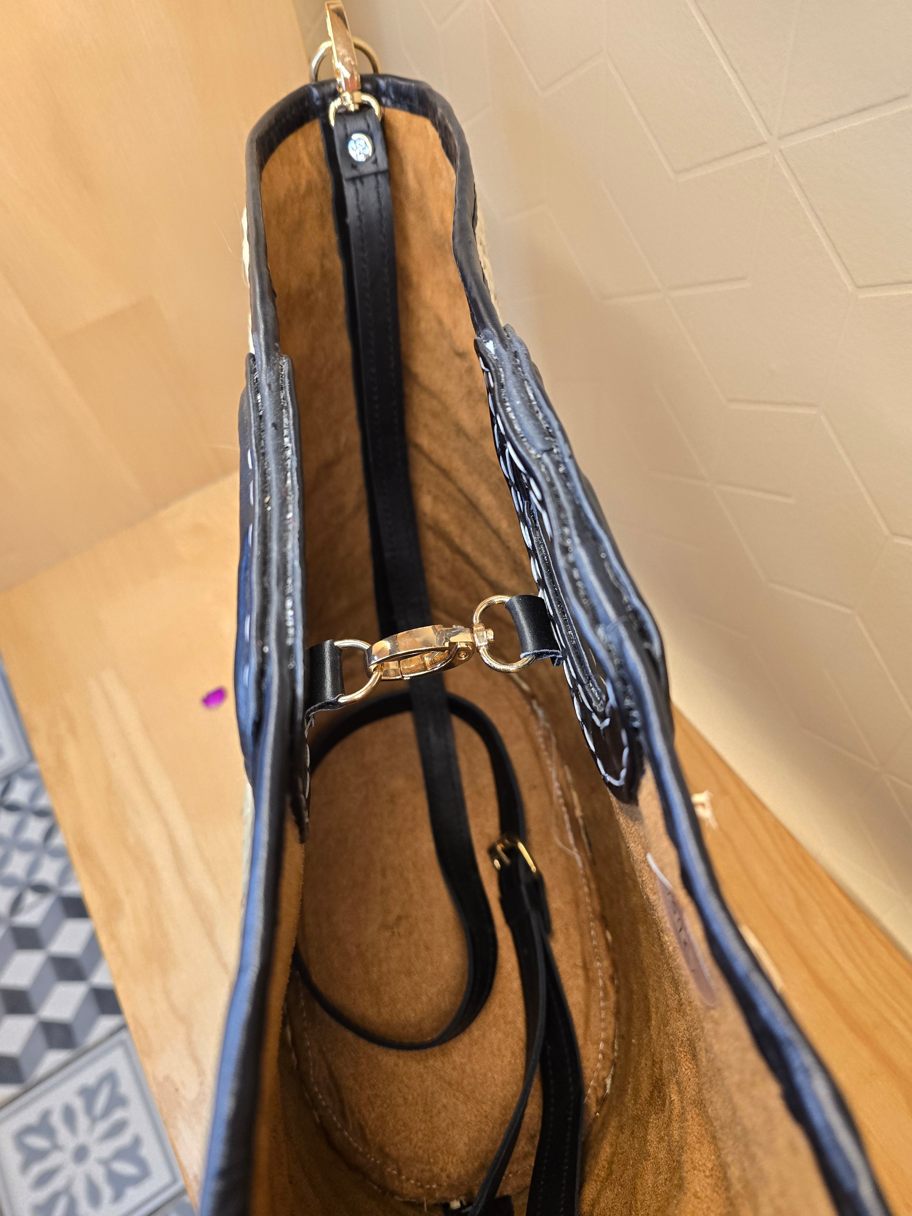 Sac Panier Chic en Osier et Cuir Noir - Ij Beldi