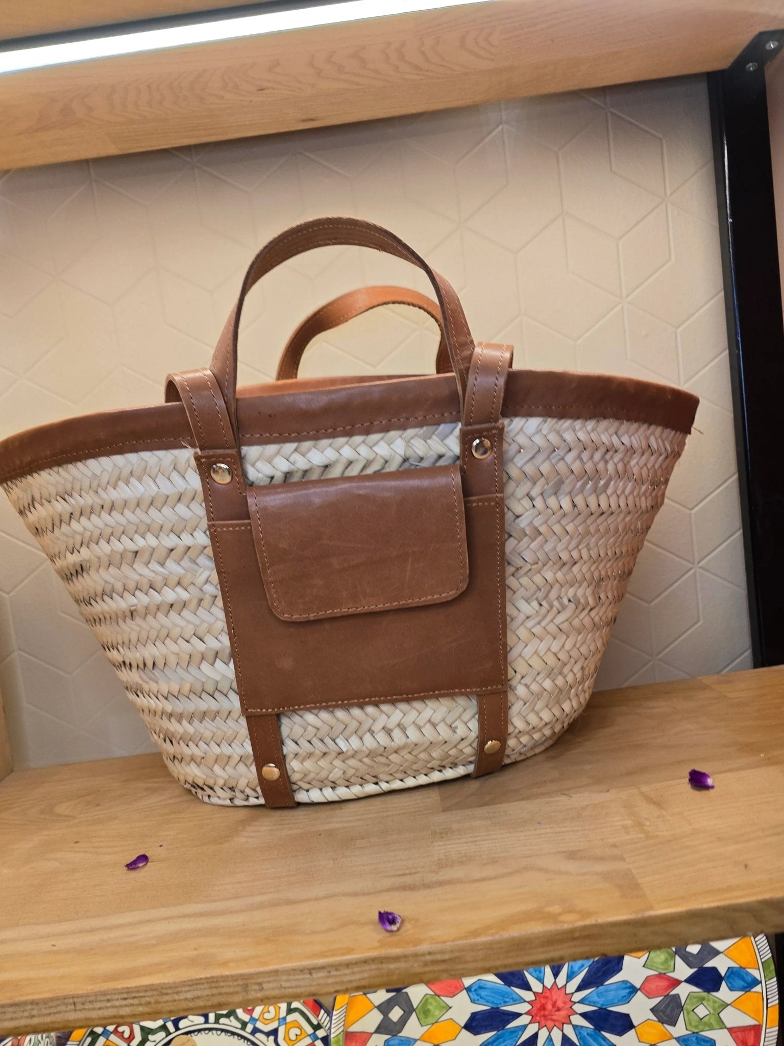 Sac Panier Chic Cuir Camel - Ij Beldi