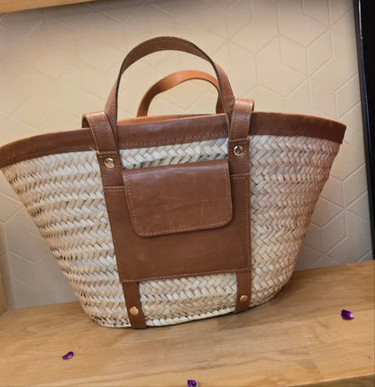 Sac Panier Chic Cuir Camel - Ij Beldi