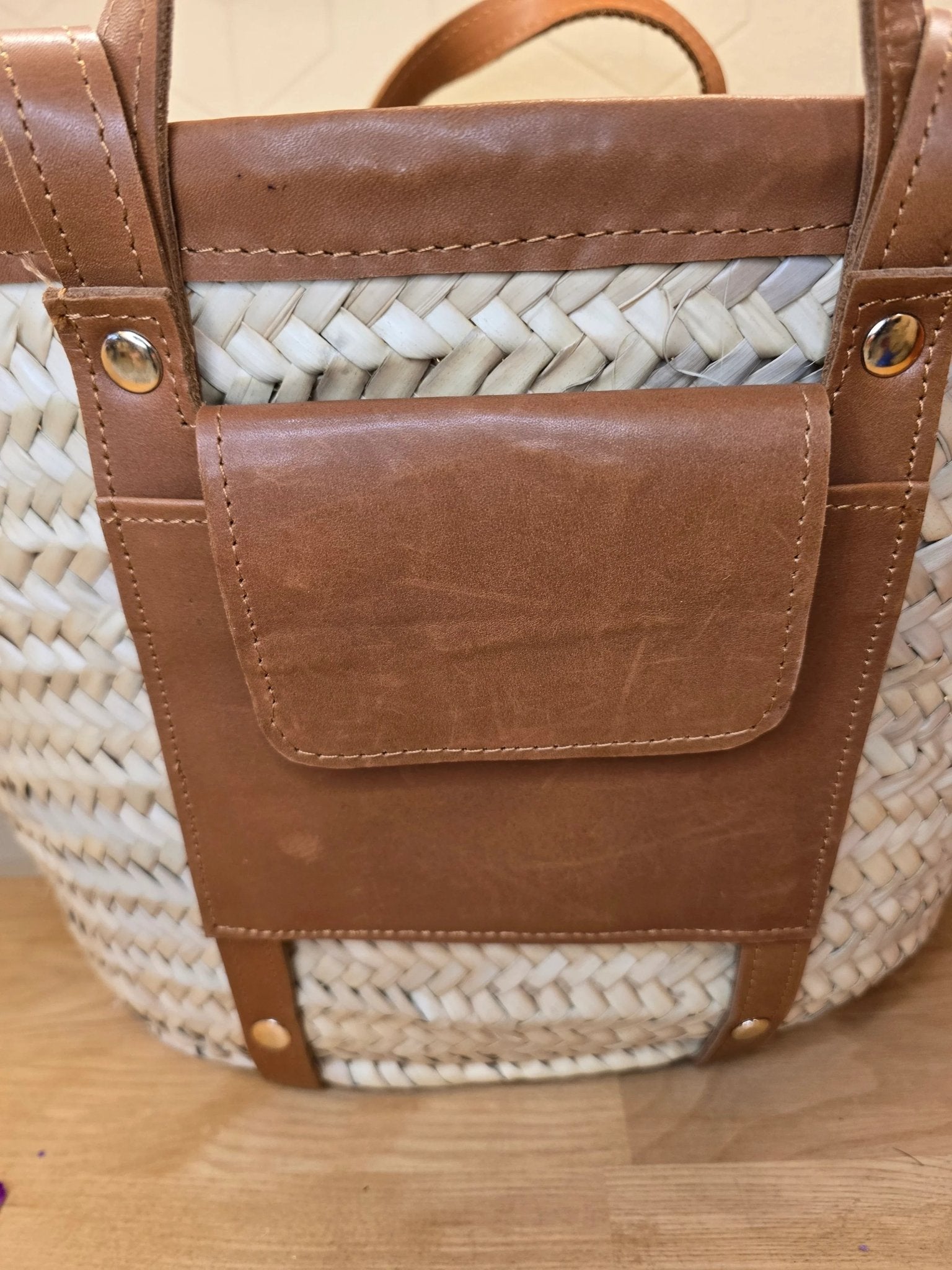 Sac Panier Chic Cuir Camel - Ij Beldi