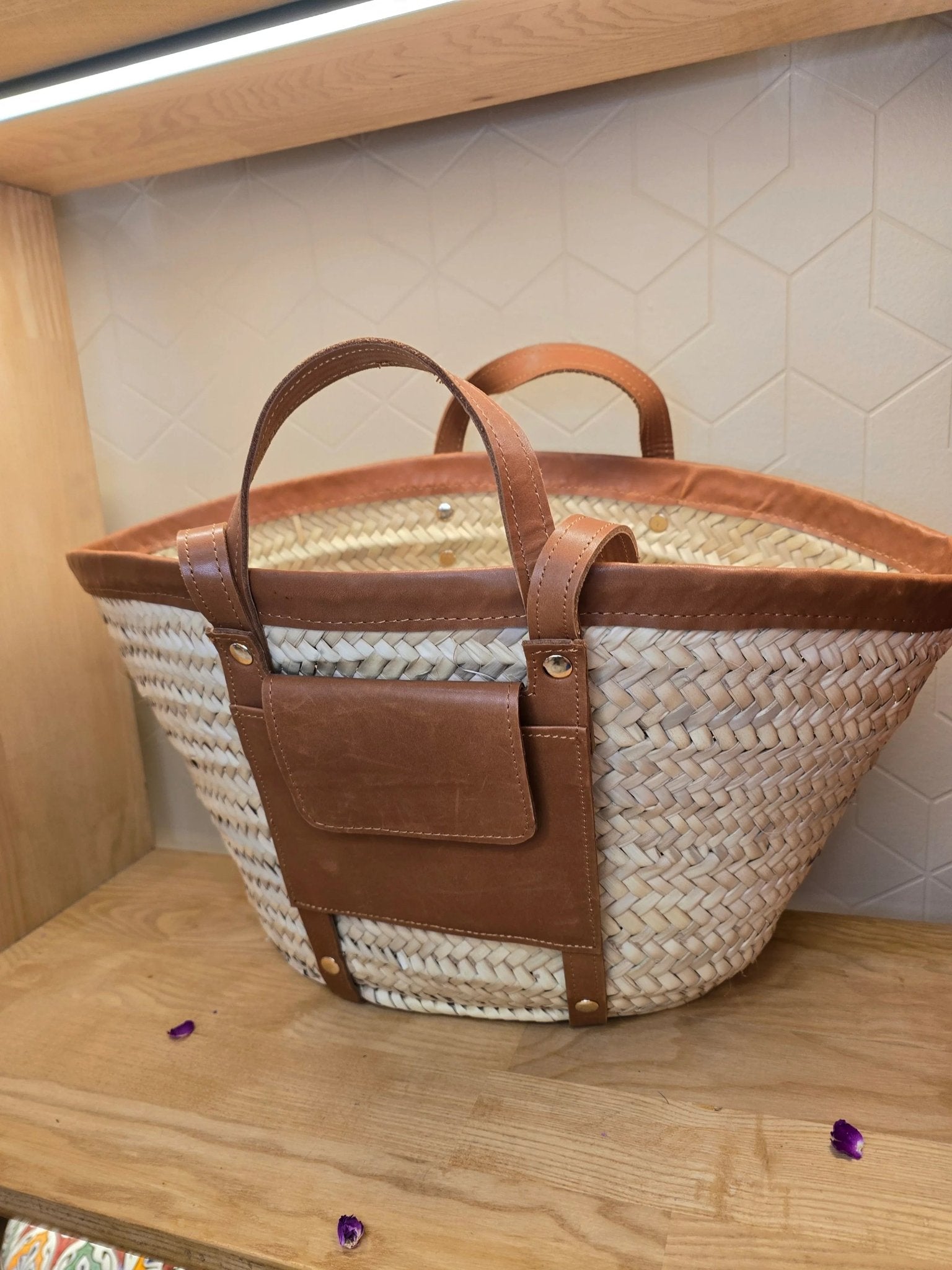 Sac Panier Chic Cuir Camel - Ij Beldi