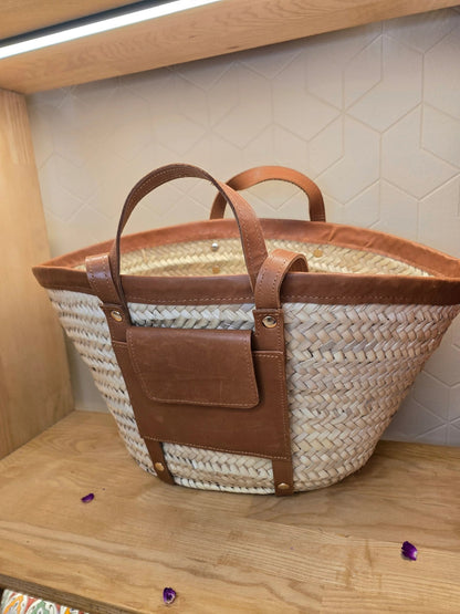 Sac Panier Chic Cuir Camel - Ij Beldi